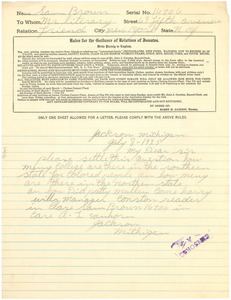 Letter from Sam Brown to W. E. B. Du Bois