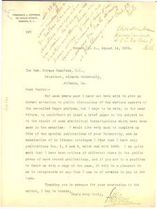 Letter from Frederick L. Hoffman to Rev. Horace Bumstead, D.D.