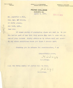 Letter from Paine College to Crisis