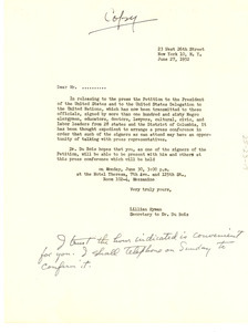 Circular letter from Lillian Hyman to unidentified correspondent