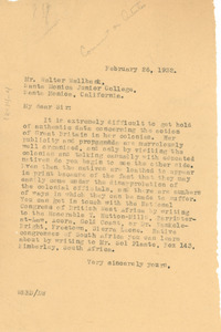 Letter from W. E. B. Du Bois to Walter Wallbank