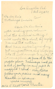Letter from Marie Prentice to W. E. B. Du Bois