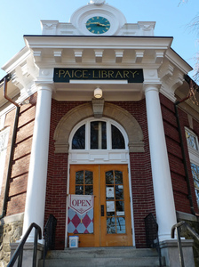 Paige Memorial Library: close-up of library entrance