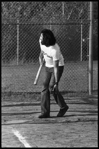 Boston Phoenix vs. WBCN staff softball game: Charles Laquidara stepping up to bat