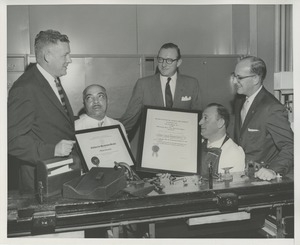 Willis C. Gorthy, Orin Lehman, and Fred C. Baord presenting awards