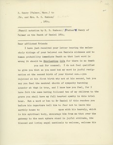 Transcript of letter from S. Henry to Erasmus Darwin Hudson and Martha Hudson