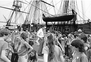 Mayor Raymond L. Flynn at USS Constitution with a group of children