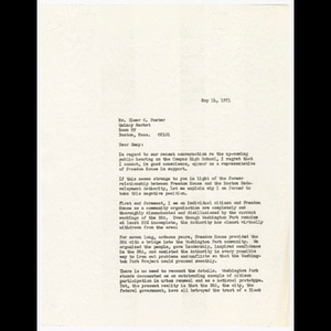 Letter from O. Phillip Snowden to Mr. Elmer C. Foster about the breakdown of relations between Freedom House and Boston Redevelopment Authority and the Campus High School public hearing