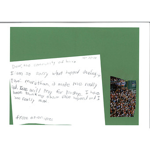 Letter of condolence from a student at St. Anthony of Padua Parish School (Fairport Harbor, Ohio)