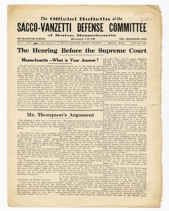 The Official Bulletin of the Sacco-Vanzetti Defense Committee, volume 1, no. 8, January 1927