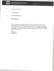 Memorandum from Mark H. McCormack to H. Kent Stanner