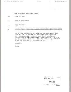 Fax from Haji Fukuhara to Mark H. McCormack