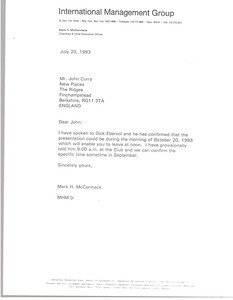 Letter from Mark H. McCormack to John Curry