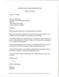 Letter from Mark H. McCormack to Lew Wasserman