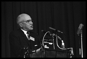 James M. Nabrit, Jr. (President of Howard University), speaking at the Youth, Non-Violence, and Social Change conference, Howard University
