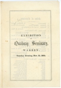 Exhibition of Quaboag Seminary, Warren, Tuesday Evening, Nov. 21, 1854