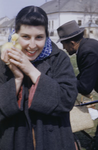 Barbara Halpern holding chick
