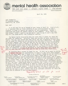 Letter from Hilda H. Robbins to Judi Chamberlin