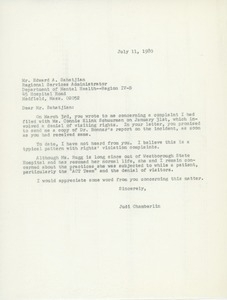 Letter from Judi Chamberlin to Edward A. Sahatjian