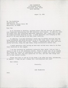 Letter from Judi Chamberlin to Tom Goodfellow