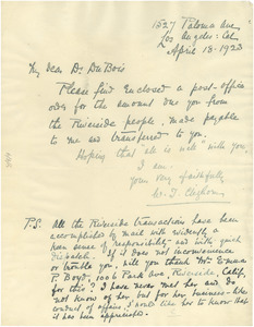 Letter from W. T. Cleghorn to W. E. B. Du Bois