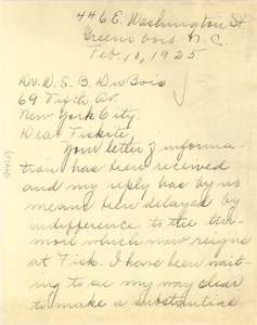 Letter from Ghretta Scott Rivera to W. E. B. Du Bois