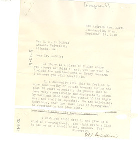 Letter from Ethel Ray Williams to W. E. B. Du Bois