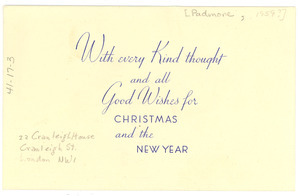 Greeting card from George Padmore to W. E. B. Du Bois