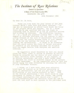 Letter from Philip Mason to W. E. B. Du Bois
