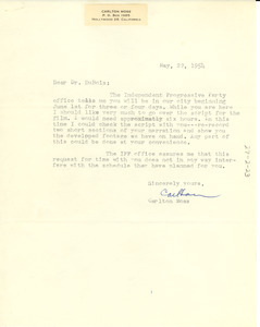 Letter from Carlton Moss to W. E. B. Du Bois