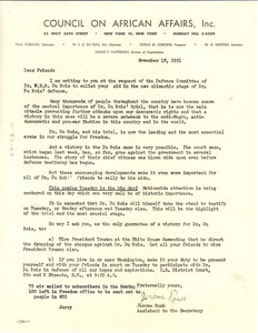 Circular letter from Council on African Affairs to W. E. B. Du Bois