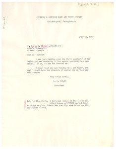 Letter from R. R. Wright to Atlanta University