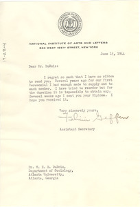 Letter from National Institute of Arts and Letters to W. E. B. Du Bois