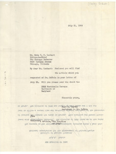 Letter from Hugh H. Smythe to Chicago Defender