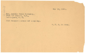 Telegram from W. E. B. Du Bois to Lettie Nolan Calloway