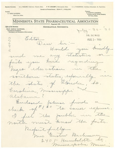 Letter from Mrs. Gustav Bachman to W. E. B. Du Bois