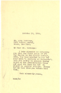 Letter from W. E. B. Du Bois to Arna Bontemps