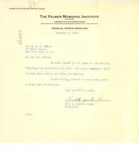 Letter from The Palmer Memorial Institute to W. E. B. Du Bois