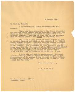 Letter from W. E. B. Du Bois to Oswald Garrison Villard