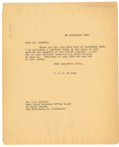 Letter from W. E. B. Du Bois to NAACP West Coast Regional Office