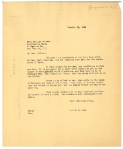 Letter from W. E. B. Du Bois to Progressive Party