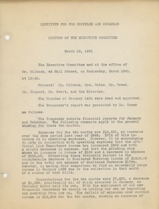 Institute for the Crippled and Disabled Minutes of the Executive Committee