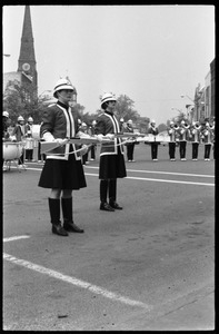 Women drill team members and drum line, corner of Main Street and Crafts Ave.