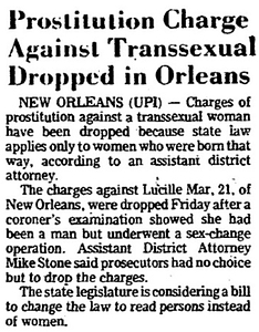 Prostitution Charge Against Transsexual Dropped in Orleans