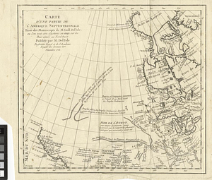 Carte d'une partie de l'Amérique Septentrionale tirée des manuscripts de M. Guill. De l'Isle ou l'on voit son systeme en 1695 sur les pais situés au nord ouest