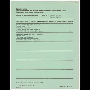 Agenda, minutes, attendance list and memorandum for early land residents meeting on October 22, 1962