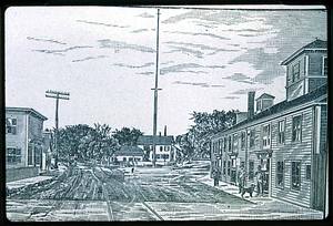 Drawing of East Saugus - Newhall spice mill on right