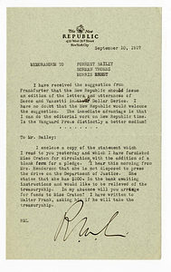 Memorandum by Robert Morss Lovett, September 10, 1927