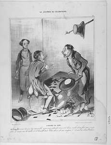 5 HEURES DU SOIR. Mr. Coquelet vous êtes un être insociable: vous vous entendez avec votre chien; voila deux fois que j'en ai 149, il saute sur la table et il brouille tout. Votre chien est un compère!...