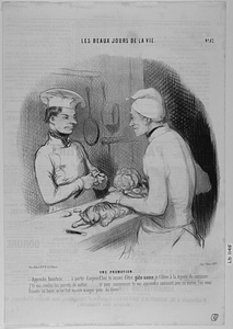 Une PROMOTION. - Approche, Anastase.... à partir d'aujourd'hui tu cesses d'être gâte-sauce, je t'élève à la dignité de cuisinier...... j'te vas révéler les secrets du métier...... et pour commencer tu vas apprendre comment avec un matou, l'on vous fricotte un lapin, qu'on fait ensuite manger pour un lièvre!....